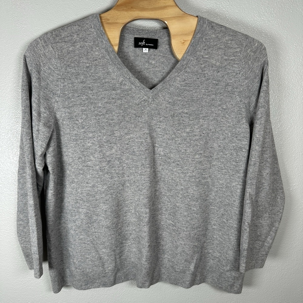 Soft by Naadam Womens Sz 3X 100% Cashmere VNeck Sweater Gray‎ Cozy Closet Staple